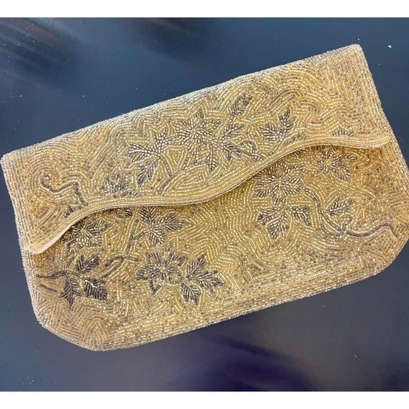 Fuji Gold Evening Clutch Vintage Micro Glass Bead - Picture 7 of 9